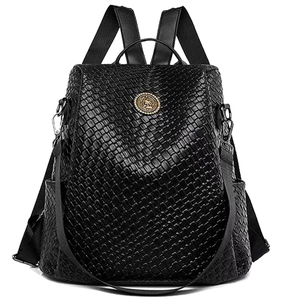 Woven Leather Backpack Purse Waterproof Anti-Theft Multipurpose <3